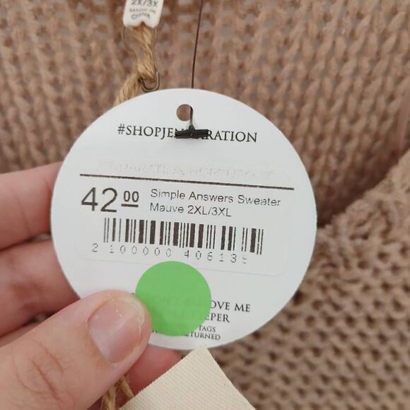 NWT Easel Los Angeles Plus Size 2X/3X Simple Answers Sweater Mauve.Armpit to ar - Picture 7 of 8